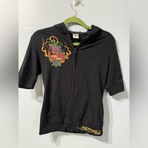 Ed Hardy Sport Y2K cropped sleeve True Love Track Zip Up Jacket Women’s Size M